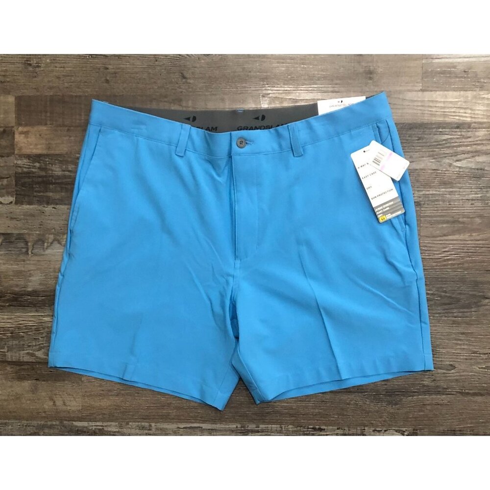 Grandslam Mens Size 38 Blue Flat Front Stretch Golf Shorts New with Tags